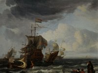 GG 389  GG 389, Ludolf Backhuysen (1631-1708), Holländische Kriegsschiffe, 1683, Leinwand, 76,5 x 88,5 cm : Meeresansichten/Seeansichten